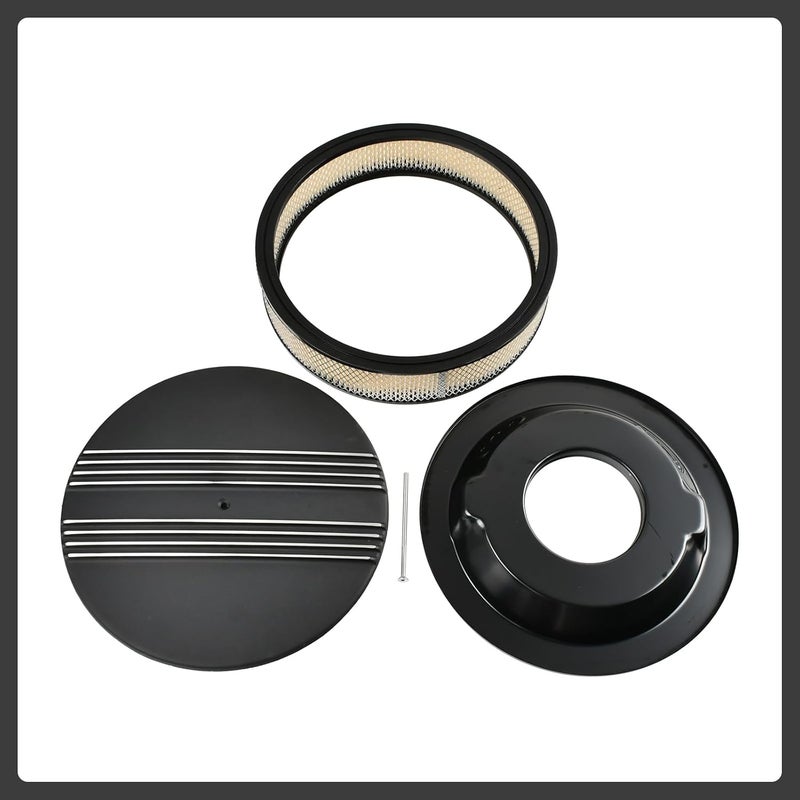 TBAPFS 14 x 3 Inch Round Black Air Cleaner Kit Half Finned Drop Base Compatible with Chevy Ford GM - Image 2